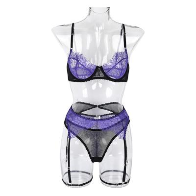 China New high quality temptation sexy one-piece with Ring Garter Belt Lace Sexy three-piece leg lingerie for sale