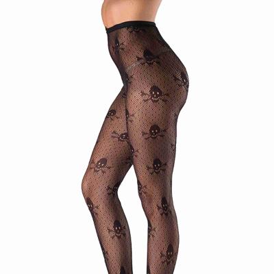 China New Lolita Gothic Pantyhose Girl Sexy black rhinestone antibacterial net thongs skull embroidery elastic hosiery for sale