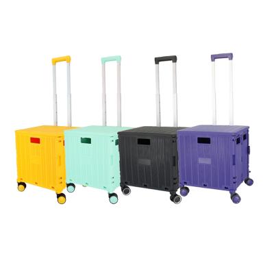 China 2021 Colorful Collapsible Folding Trolley Carts Plastic Luggage Bag Grocery Climb Stair Duffle Shopping Cart for sale