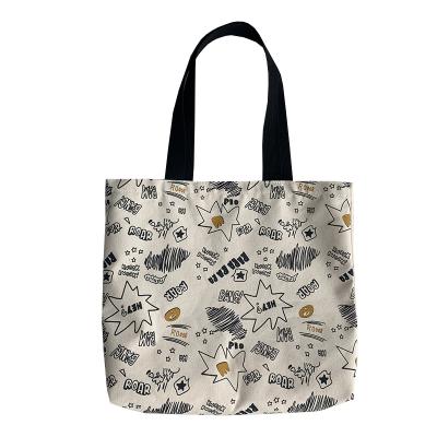 China Korean Fashion Canvas Printed Double Handle Reusable Tote Bag With Zipper for sale