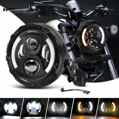 China Motorcycle Headlights with Housing Bucket 7Inch Round LED DRL and Amber Turn Signals for sale