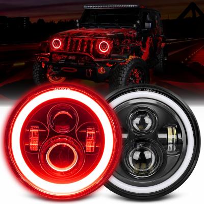 China 7 inch LED Headlight DOT Round Headlight with Amber Turn Signal and Hell Red Halo for sale