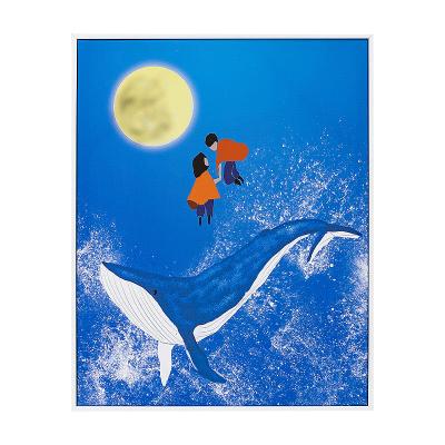 China Personalized Customization Blue Whale Floating Frame With Canvas For Bedroom Wall Decor for sale