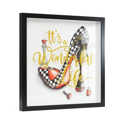 China Modern High Heel Shoes Flat Frame Art With Plastic Frame Wall Art With Glitter For Home Decor Painting for sale