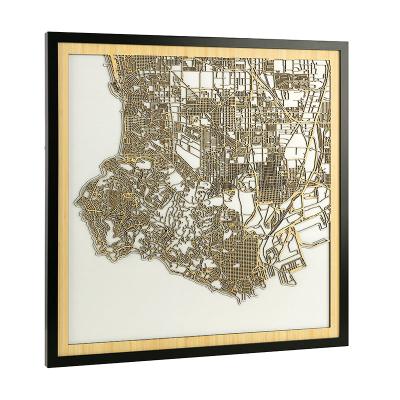 China Modern Port of Los Angeles City Maps Housewarming Gift Wooden Laser Cut Map Office Decor for sale