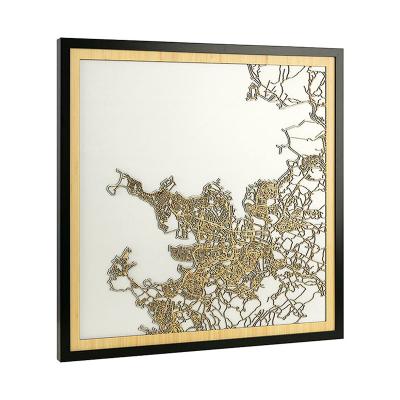 China Modern Custom Wooden Map Art Personalized Gifts Engraved Map of Reykjavik for office for sale