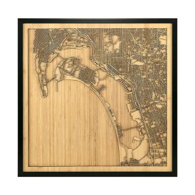 China Modern San Diego Three Layers Natural Bamboo Laser Cut Map Housewarming Gift Office Decor for sale