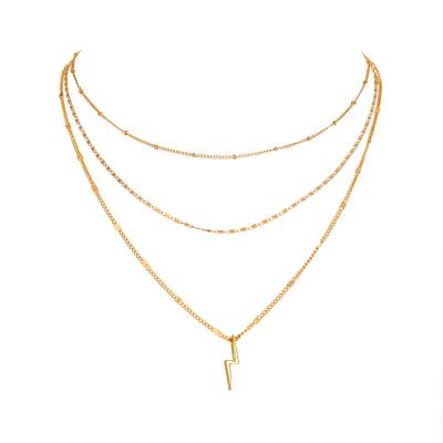 China New Women's Multilayer Lightning Personality Chain CLASSIC Fashion Retro Clavicle Copper Pendant Necklace Jewelry for sale