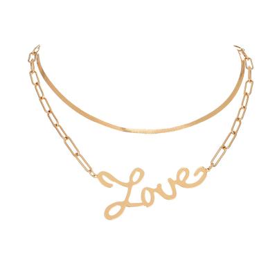 China FASHIONABLE ready to ship new LOVE metal letter chain clavicle cheap double layered necklace women necklace for sale