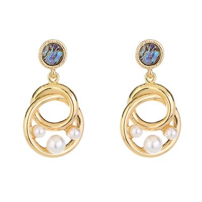 China Factory wholesale female abalone shell alloy earrings retro metal pearl earrings FASHIONABLE imitation temperament new for sale