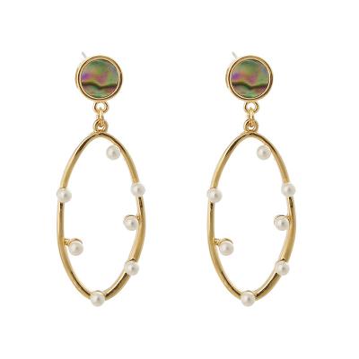 China Wholesale Exquisite Metal Ladies Retro Pearl Alloy Abalone Shell Earrings Factory Popular FASHIONABLE Elegant Earrings for sale