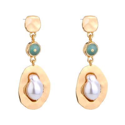 China New Retro Alloy Earrings FASHIONABLE Creative Baroque Imitation Pearl Earrings Long Accessories Natural Stone Tassel Earrings for sale