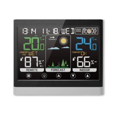 China Touch Screen Clear Display Color Wireless Weather Station with Touch Button for Home and Office for sale