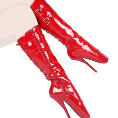 China Durable British Brand PU Dance Knee Boots Red Shiny Pointe Ballet Shoes for sale