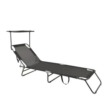 China Lightweight Outdoor Folding Sun Lounger Sun Beach Bed With Canopy Adjustable Back Rest Height for sale