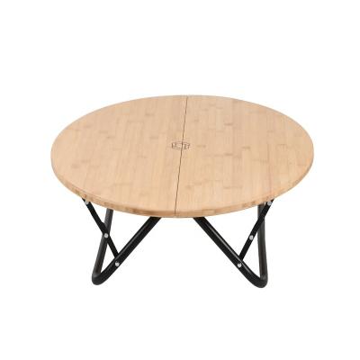 China Modern Outdoor Picnic Barbecue Table Portable Aluminum Frame Bamboo Round Table for sale