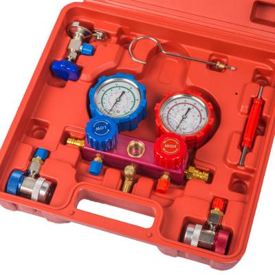 China Diesel Engine Diagnostic Miscellaneous Injector 4 Way AC Gauge Set Refrigeration Miscellaneous Gauge Set Adjustable Couplers And Can Tap for sale