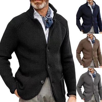 China Anti-Wrinkle Mens Sweater Coat Lapel Solid Color Sleeves Pocket Winter Sweater Long Straight Keep Warm Men Knitting Coat for sale