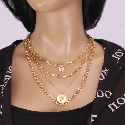 China HOT Queen Border Acrylic Multilayer Numeral Relief Necklace Butterfly Vintage Amazon Hip Hop Hip-Hop Geometric Clavicle Chain for sale