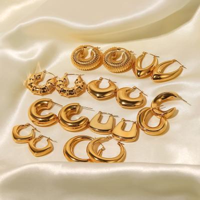 China Fashion Trendy Ins Stainless Steel Circle Huggies Earring Jewelry For Women 18K Chunky Statement Earrings Gold Plated for sale