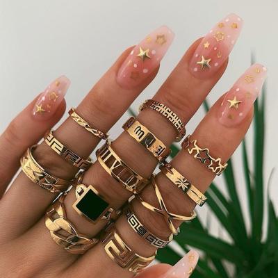 China 2022 fashion jewelry trendy rings set manufacturer cheap ring wholesale set classic vintage fashionable cavity hip-sound ring for sale