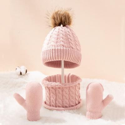 China New JOINT Cute Solid Color Hat Scarf Gloves Set For Kids 0-3 Years Old Boys Girls Kids Cotton Gloves Warm Scarf Winter Accessories for sale