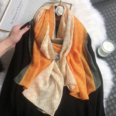 China 2022 Brands Luxury Designer Cotton And Scarf Silk Canvas Female Bandana Scarf Shawls Long Wrap Lady Hijab Pashmina Winter Neck Scarves for sale