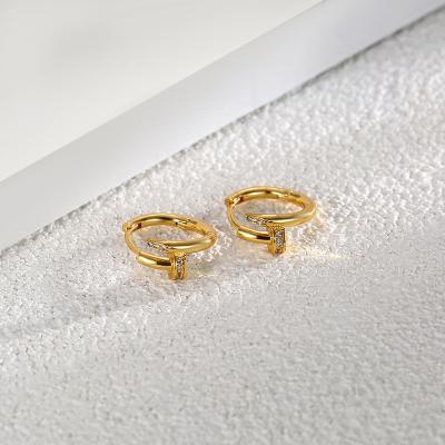 China New Trendy Fashion Stainless Steel Diamond Hoop Earrings 18K Gold Plated Zircon Huggie Earrings For Women for sale