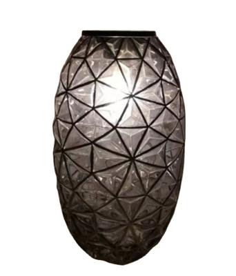 China Fashionable light for garden decor gold rim glass pot outdoor warmwhite 20 LED solar glass pot light for sale