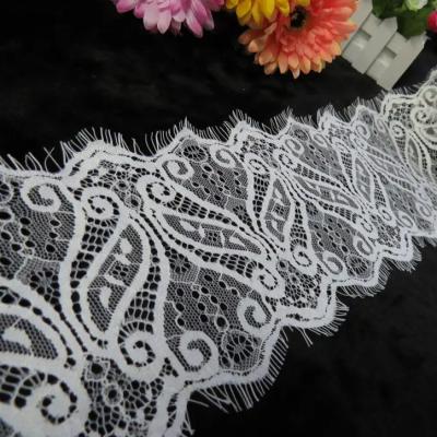 China Sustainable eyelash lace up 12.5cm 300cm wide long scalloped soft floral lace for ladies lingerie for sale