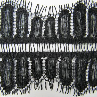 China New Design Sustainable Spandex Fashion Black Nylon Stretch Eyelash Lace Up Trim For Dress And Garment for sale