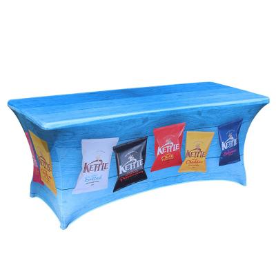 China Custom printing washable custom design 4ft 5ft 6ft 8ft rectangular stretch table cover trade show spandex tailored tablecloths for eventshow for sale