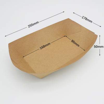 China Biodegradable Top Quality Printed Cardboard Boat Shape 32oz Salad Packaging Tray for sale