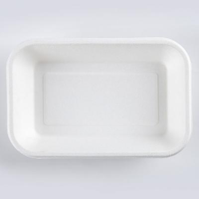 China Virgin Customized 500ml Rectangular White Bagasse Pulp Disposable Tray for sale