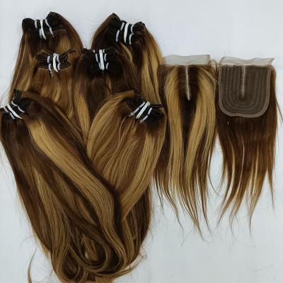 China Letsfly Silky Straight Wave Hair Extensions P4/27 Bundles With Closure Machine Made Brazilian Hair Wholesale Vendors for sale