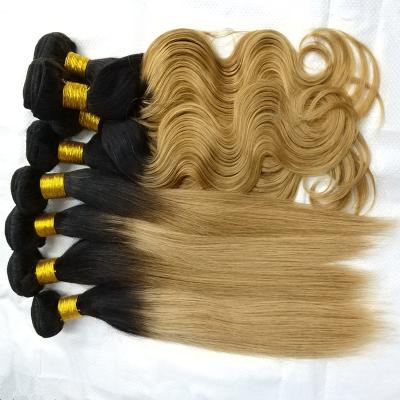 China Wholesale Letsfly 10pcs Silky Straight Wave Body Wave Ombre 1b/27 Dark Roots Gold Blonde Hair Bundles 100% Hair Weaves for sale