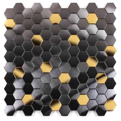 China Middle East luxury black and gold popular metaqql mosaic dubai tiles instead of glass mosaic for sale