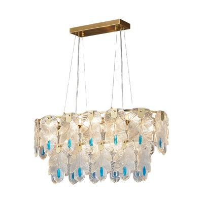 China Modern Minimalist Luxury Antique Iron Gold Leaf Adjustable Designer Hand Made Glass Chandelier Length Living Room Pendant Lamp For Export OEM ODM for sale