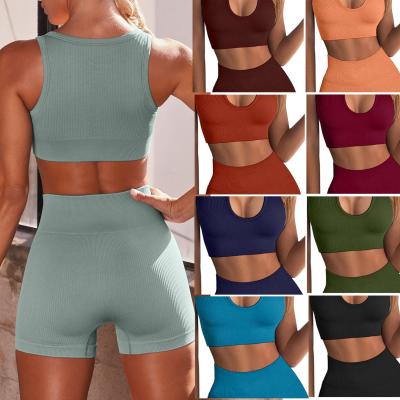 China High Waist Ribbed Women's V-Neckline Sweat-Wicking 10+ U Seamless Cami Yoga Pants Top Short Legging Fitness Wear for sale