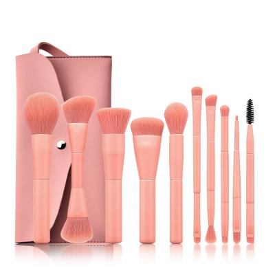 China Angular Blush 10Pcs Private Label Fashional Professional Makeup Brush with Track Bag Pink Makeup Brush Set for sale