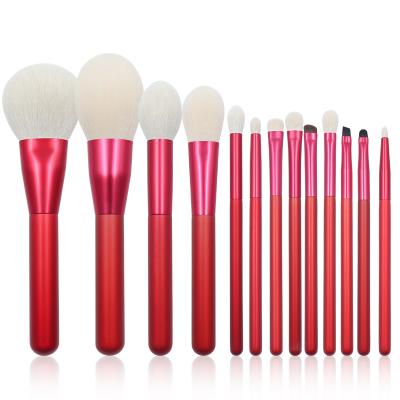 China Angular Blush Hot Sale 13 Wool Makeup Brush High Quality Eyeshadow Brush Set With Red Wooden Handle for sale