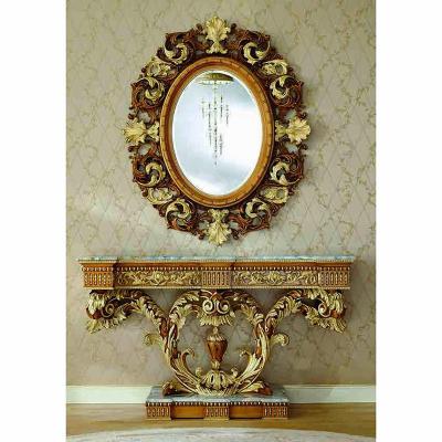 China EUROPEAN French Classic Neo Louis XVI Style Console Carved Copper Finish Wood Carved Console Table for sale