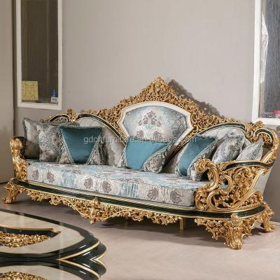 China Living room sofa villa fabric combination 123 European luxury furniture handmade solid wood carving French luxury custom for sale