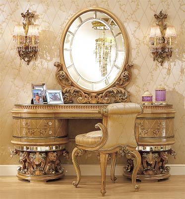 China Manual Solid Wood Carving Luxury Imperial Wood Carving Bedroom Dressing Table Palace Bedroom Furniture for sale