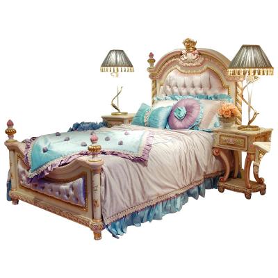 China EUROPEAN European Style Carved King Size Princess Bed Antique Gold Bedrooms Solid Wood King Bed For Kids for sale