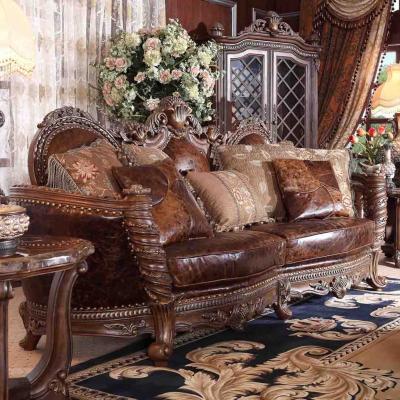 China Handmade Solid Wood Carving Customizable Luxury Deep Color Sofa Bed Set Living Room Furniture for sale