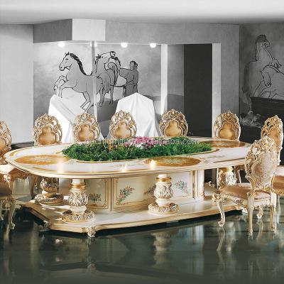 China Hand Carved Solid Wood European Carved Solid Wood Dining Table, French Baroque Ivory with Gold Dining Table, Custom Painted Dining Table for sale