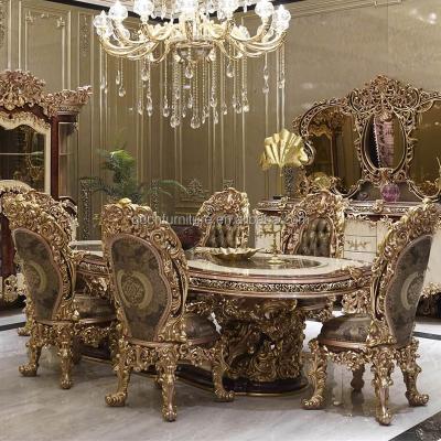 China Hand Carved Solid Wood French Hand Carved Antique Wood European Royal Baroque Round Dining Table For Seat 6 for sale