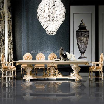 China Hand Carved Palace Solid Wood Antique Wood Carved Hand Painted Table, French Rococo Dining Room Furniture, Luxury White Floral Dining Table for sale