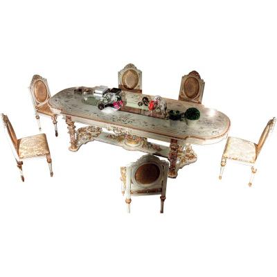 China Hand Painted Manual Dining Table Dining Table Solid Wood Carving Dining Room Furniture Sets Furniture Luxury French for sale